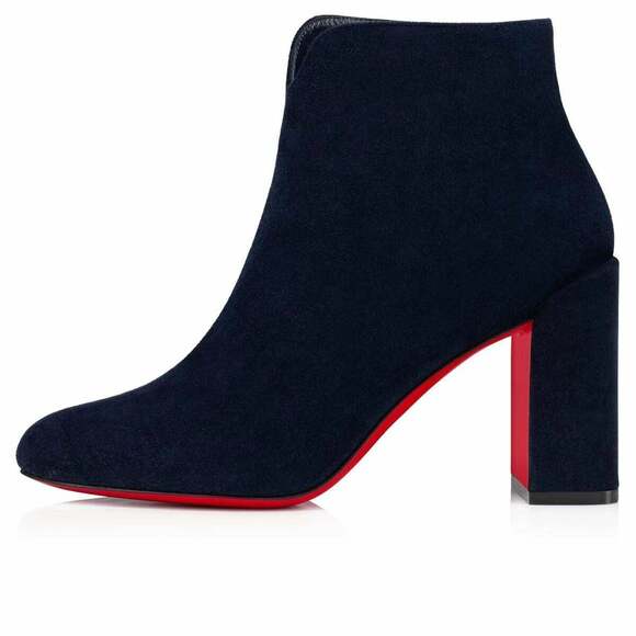Christian Louboutin Castarika 85 Nocturne Blue Suede Ankle Block Heel Boot 35.5 - Picture 3 of 9